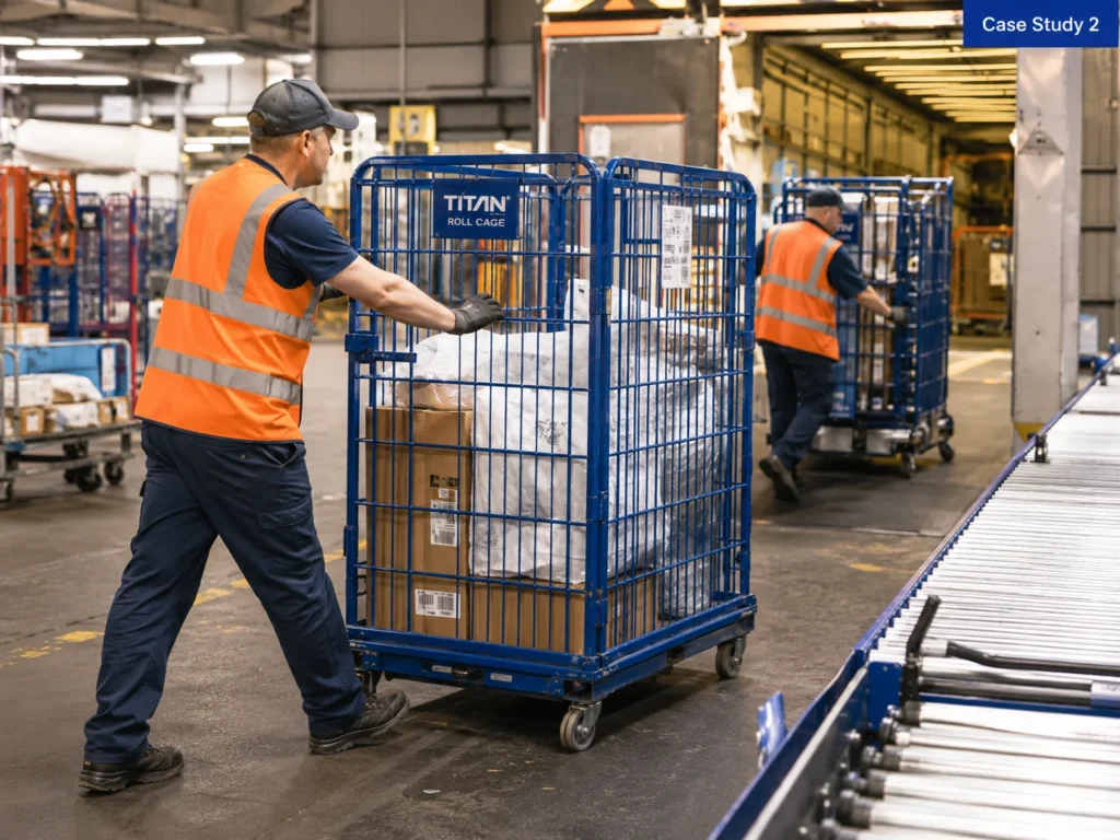 parcel handling roll cage for postal operations
