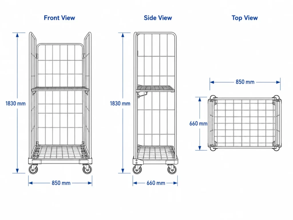 3 sided roll container