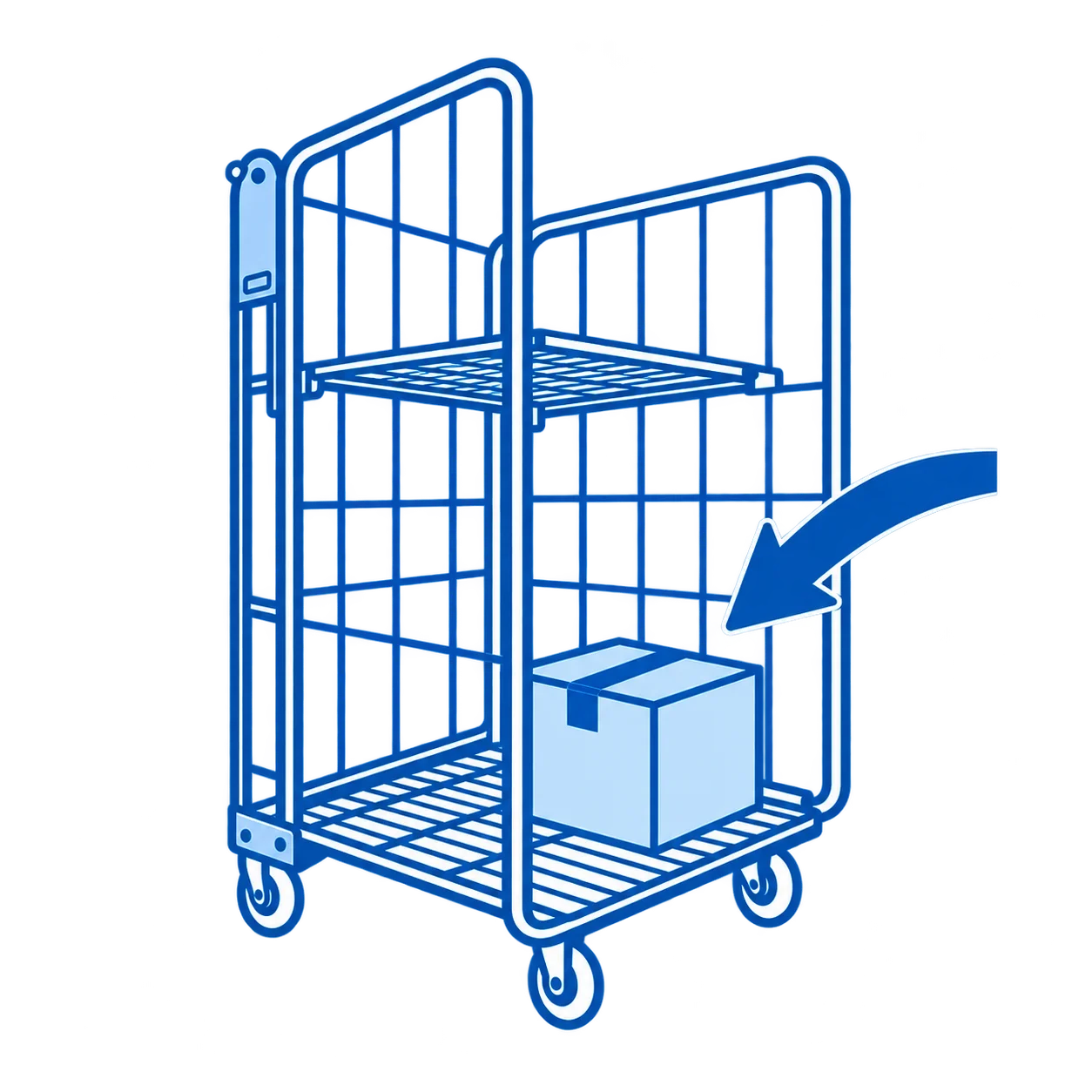 open front 3 sided design improves loading efficiency and makes order picking easier.